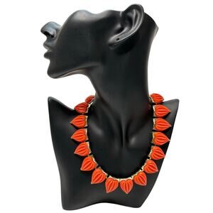 Lisner Vintage Necklace Coral Orange Colored Lucite? Gold Tone Collar Jewelry